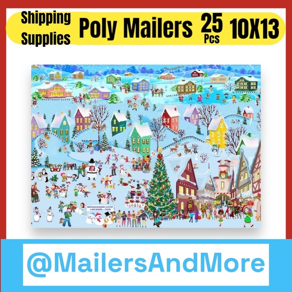 25 10X13 Poly Mailers Christmas Village Snow, Town, Tree and Santa PRICE IS FIRM - Picture 3 of 8
